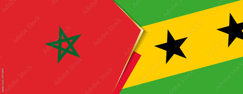 Morocco and Sao Tome and Principe flags, two vector flags. Morocco and Sao Tome and Principe flags, two vector flags.