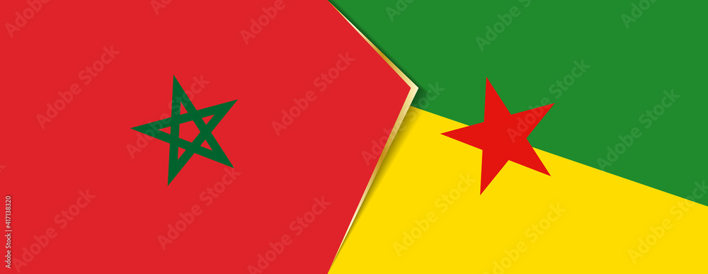Morocco and French Guiana flags, two vector flags. Morocco and French Guiana flags, two vector flags.