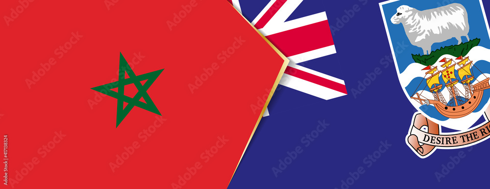 Morocco and Falkland Islands flags, two vector flags. Morocco and Falkland Islands flags, two vector flags.