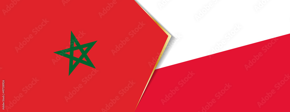 Morocco and Poland flags, two vector flags. Morocco and Poland flags, two vector flags.
