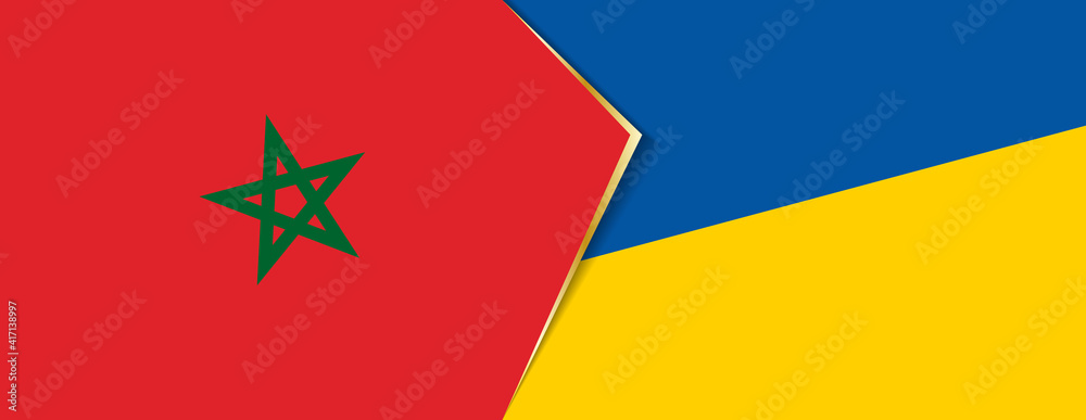 Morocco and Ukraine flags, two vector flags. Morocco and Ukraine flags, two vector flags.