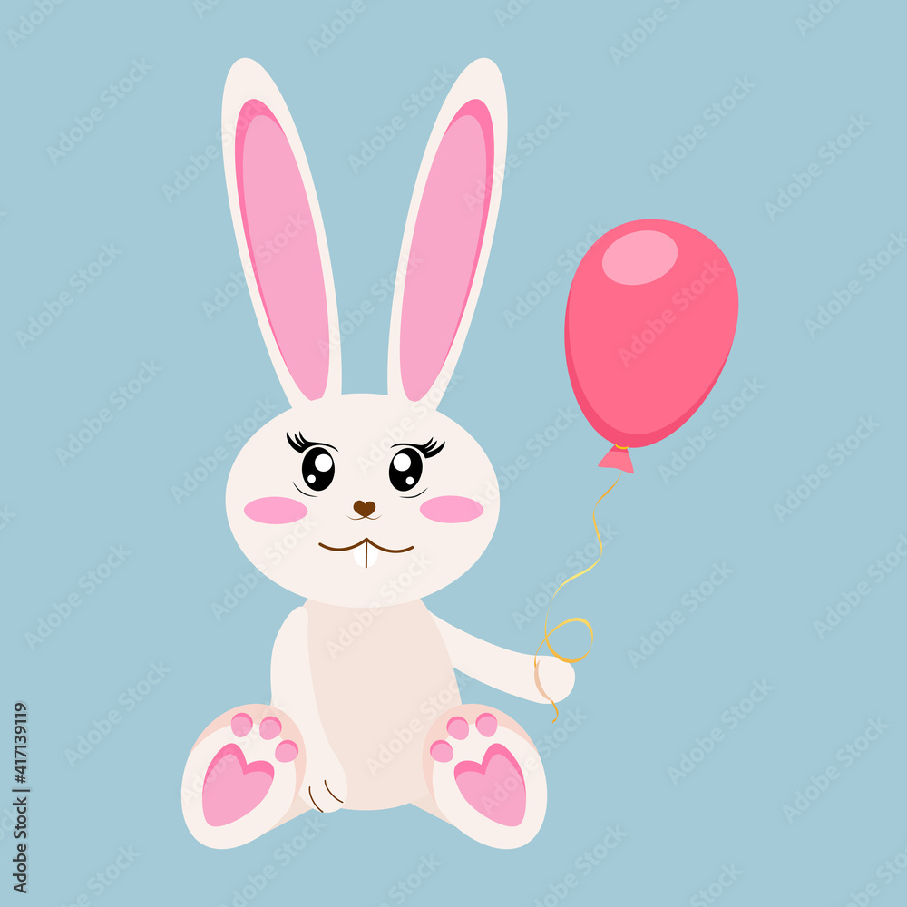 Cute baby bunny, rabbit with pink balloon vector illustration. Cute baby bunny, rabbit with pink balloon vector illustration.