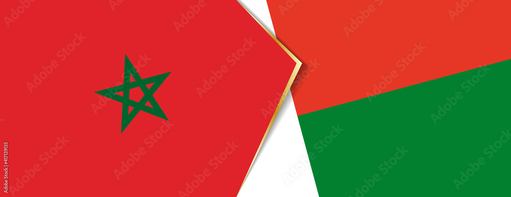 Morocco and Madagascar flags, two vector flags. Morocco and Madagascar flags, two vector flags.