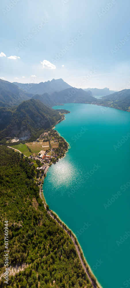 Vertical panorama of the Attersee (Lake Atter) in Upper Austria, Austria