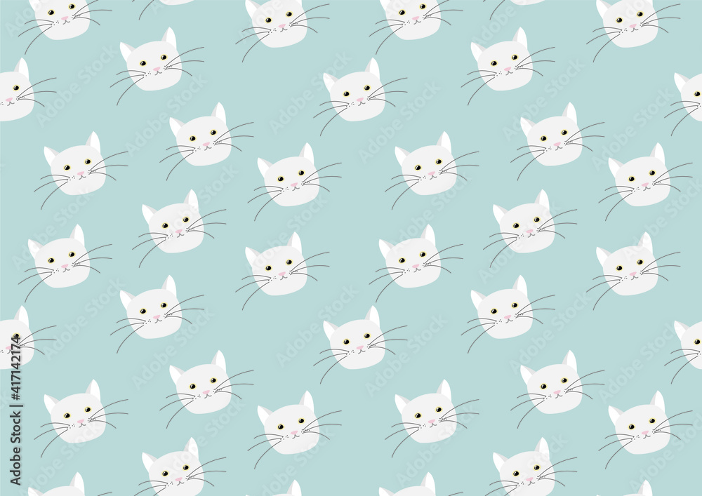 Seamless pattern with cute, funny cat heads on a blue background Seamless pattern with cute, funny cat heads on a blue background