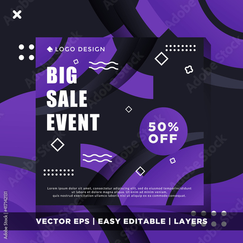 Modern big sale event banner background, social media post template big sale.