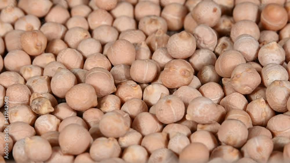 Close up chickpea beans falling on wooden table Close up chickpea beans falling on wooden table