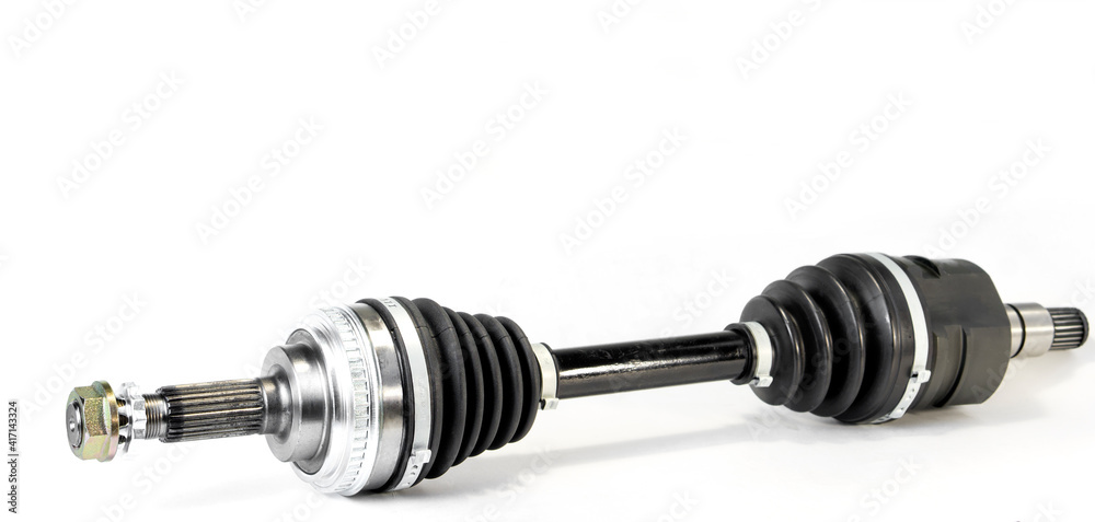 Brand new, front-wheel drive vehicle assembly on a white background. Front-wheel drive - the layout and design of the vehicle's transmission, in which the torque generated by the engine is transmitted - obrazy, fototapety, plakaty 