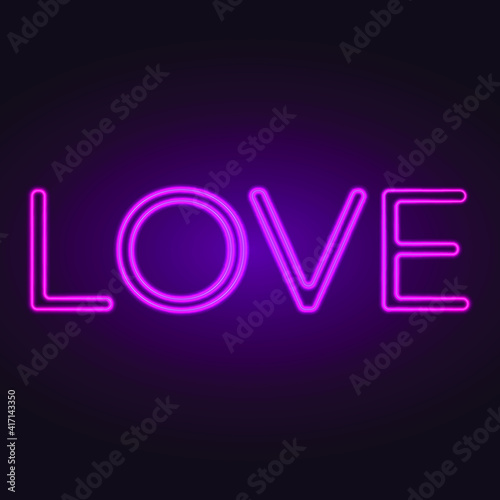 Neon typing sigh Love, vector illustration purple and pink color banner