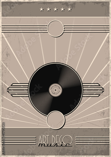 1920s - 1940s Retro Musical Concert Poster Template, Vynil Record, Art Deco Background, Textured Pattern