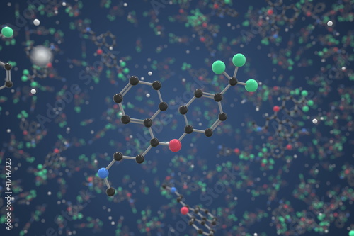 Fluoxetine molecule. Ball-and-stick molecular model. Chemistry related 3d rendering