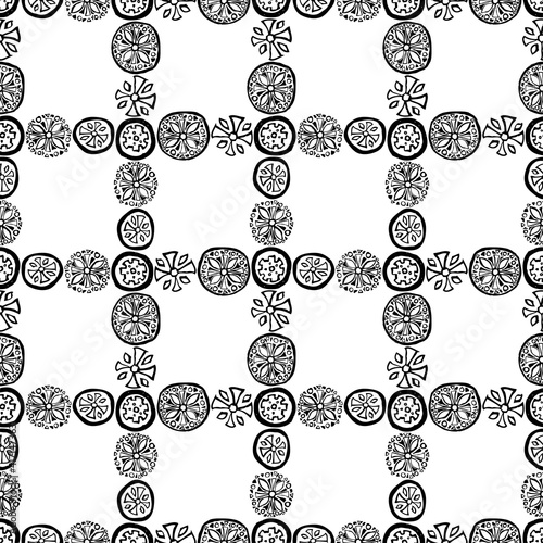 Seamless background of decorative round abstract elements in rows