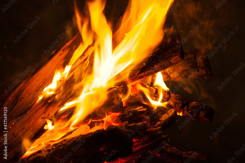 Fototapeta premium 暗闇に燃え上がるかがり火 | 山形県米沢市の上杉神社