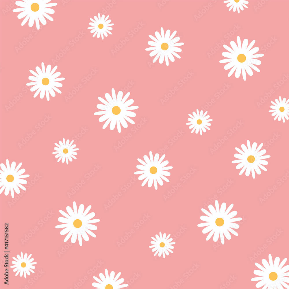 Pattern with chamomile flowers on pink background Pattern with chamomile flowers on pink background