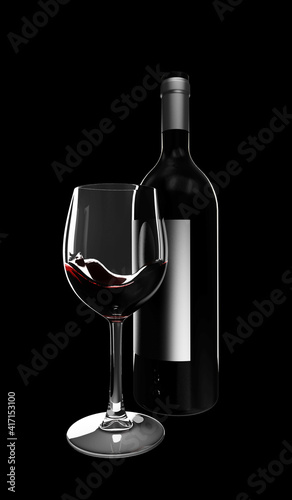 Bottle of Red Wine with glass on dark background