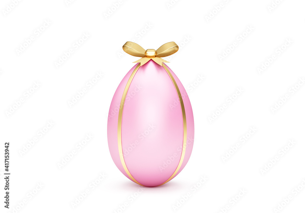 Pink Easter Egg with Gold Ribbon and Bow isolated on white background