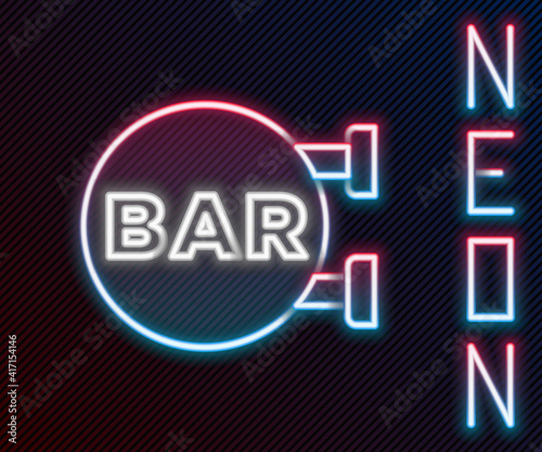 Glowing neon line Street signboard with inscription Bar icon isolated on black background. Suitable for advertisements bar, cafe, restaurant. Colorful outline concept. Vector.