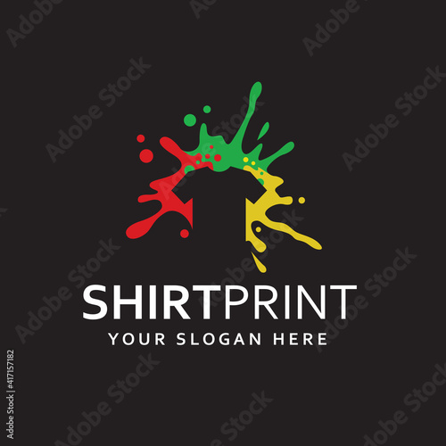 abstract splashes colorful t-shirt label isolated on black background