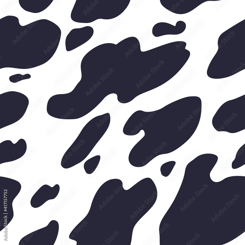 Cow texture seamless pattern. Hand drawn animal print in black and white colors. Abstract black trend spots on a white background. Vector illustration Cow texture seamless pattern. Hand drawn animal print in black and white colors. Abstract black trend spots on a white background. Vector illustration