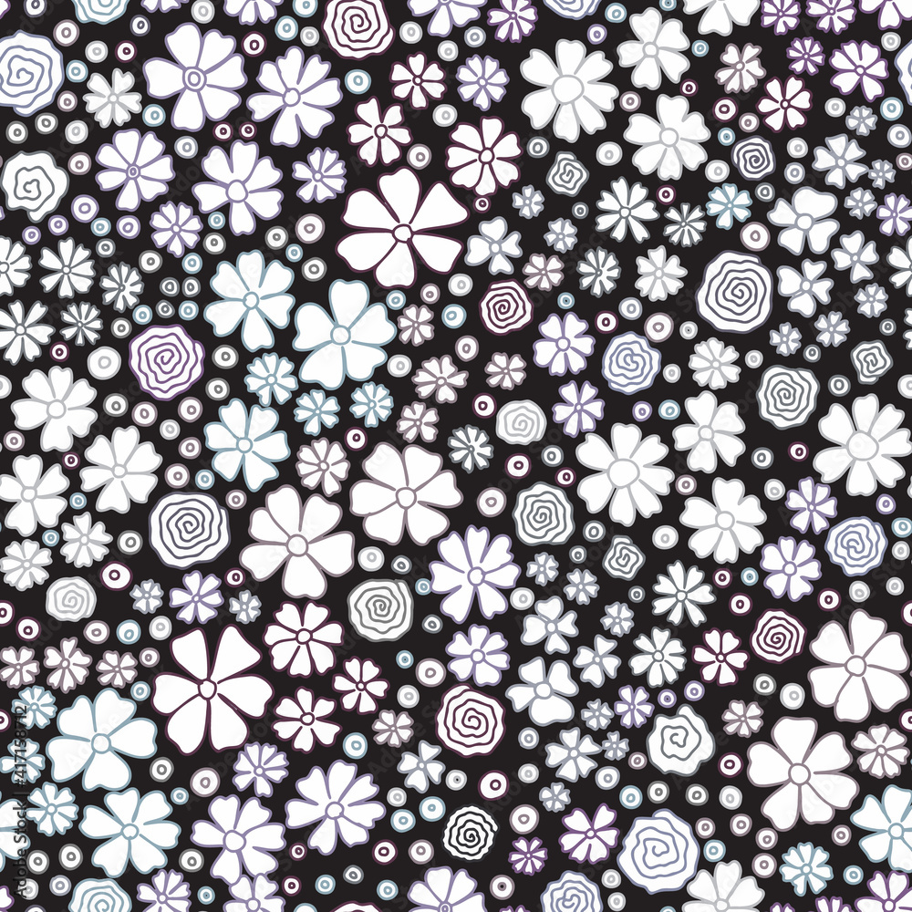 Floral vector seamless pattern of small flowers in white and black. Background for textile or book covers, manufacturing, wallpapers, print, gift wrap and scrapbooking Floral vector seamless pattern of small flowers in white and black. Background for textile or book covers, manufacturing, wallpapers, print, gift wrap and scrapbooking