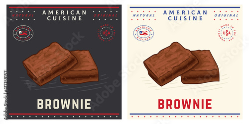 Homemade chocolate brownie vintage retro illustration