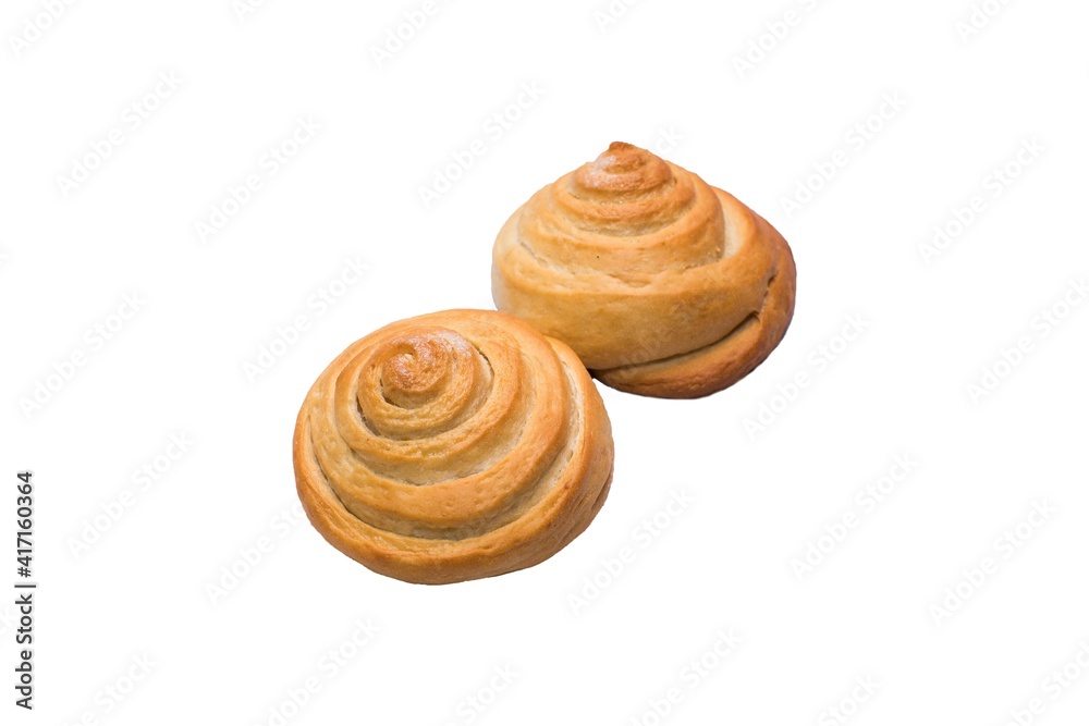Fototapeta premium Two small bagel buns on a white background
