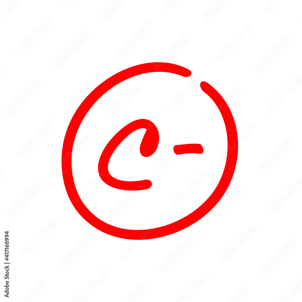 Letter C minus, grade mark illustration, red color isolated on white background - Vector Letter C minus, grade mark illustration, red color isolated on white background - Vector