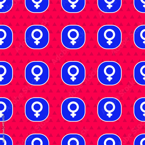 Blue Venus symbol icon isolated seamless pattern on red background. Astrology, numerology, horoscope, astronomy. Vector.