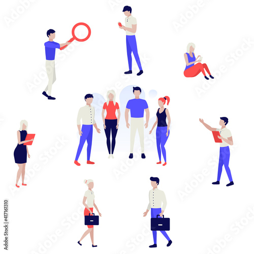 Working people. Teamwork group. Brainstorm concept. Successful team in coworking project. Human characters on white background. Color vector illustration