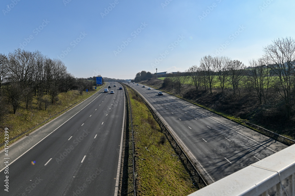 Looking south towards Sheffield over the M1 motorway near Barnsley on a Sunday at midday Looking south towards Sheffield over the M1 motorway near Barnsley on a Sunday at midday