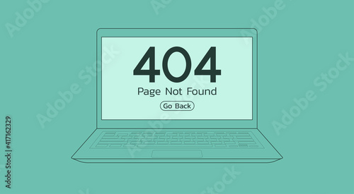 Error 404 unavailable web page not found on laptop concept, vector flat illustration