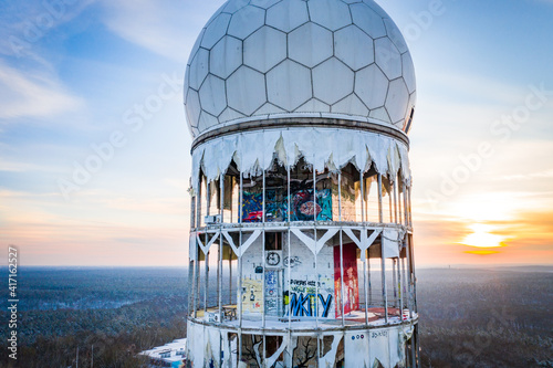 dome of abandoned surveillance station during sunset photo