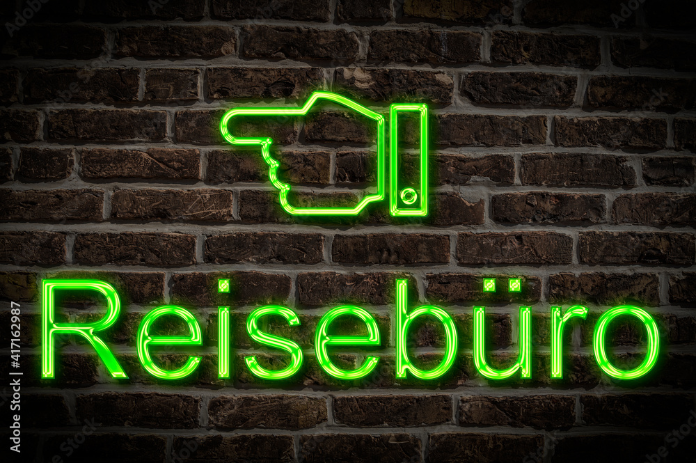 Fototapeta premium Leuchtreklame Reisebüro