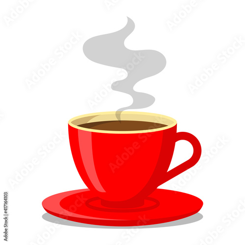 Red cup of coffee or tea. Coffee cup with smoke float up. Vector Illustration. Flat Style. Decorative design for cafeteria, posters, banners, cards