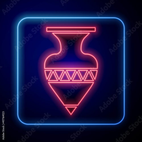 Glowing neon Ancient amphorae icon isolated on black background. Vector.