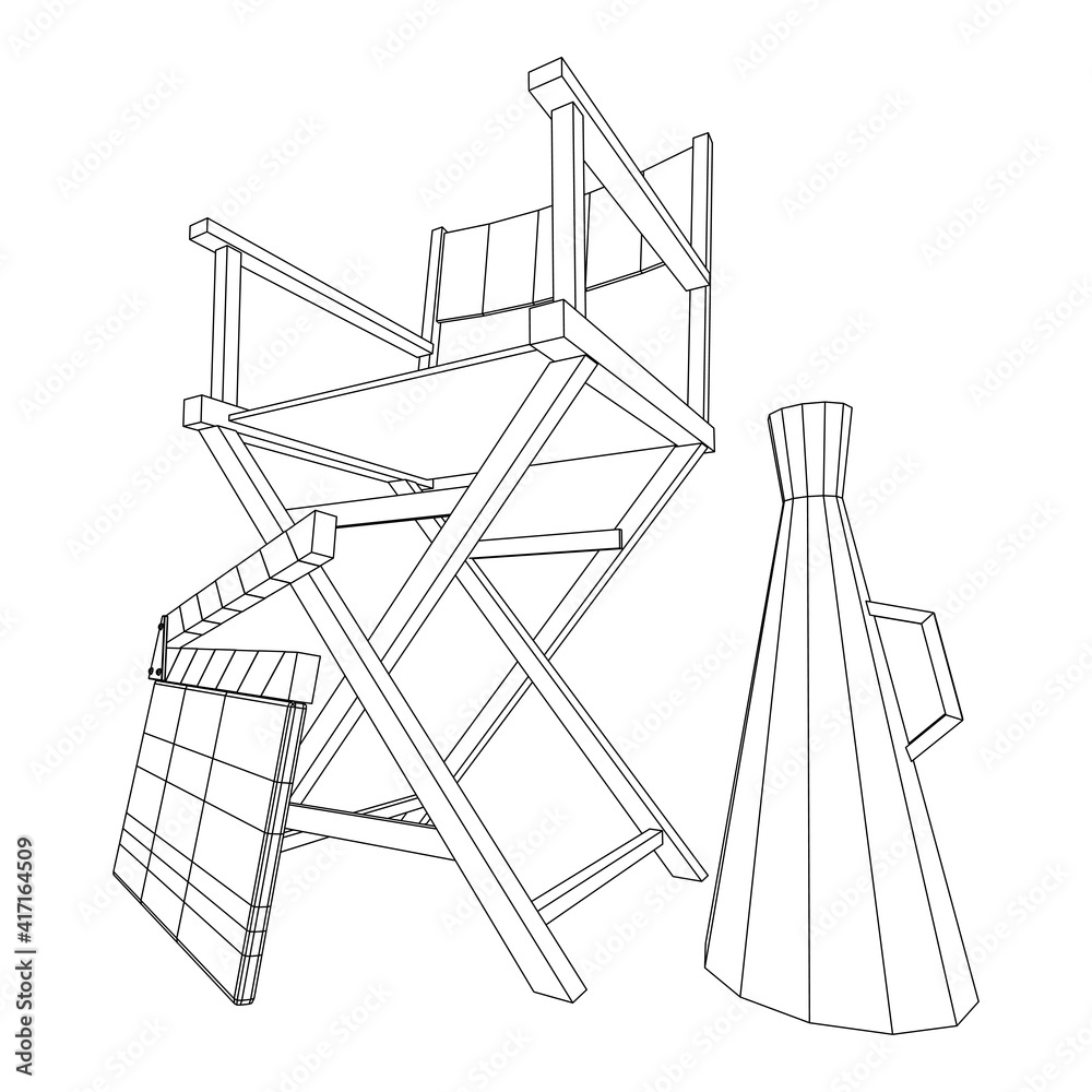 Director movie workplace chair. Wireframe low poly mesh vector illustration Director movie workplace chair. Wireframe low poly mesh vector illustration
