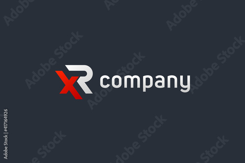 Abstract Initial Letter X and R Linked Logo. Red and White Geometric Shape isolated on Black Background. Usable for Business and Branding Logos. Flat Vector Logo Design Template Element.