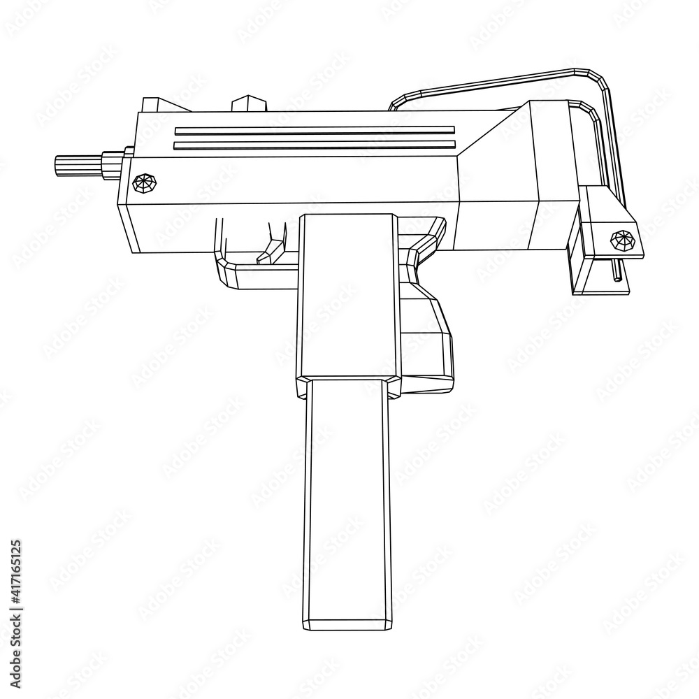 Submachine gun modern firearms pistol. Wireframe low poly mesh vector illustration. Submachine gun modern firearms pistol. Wireframe low poly mesh vector illustration.