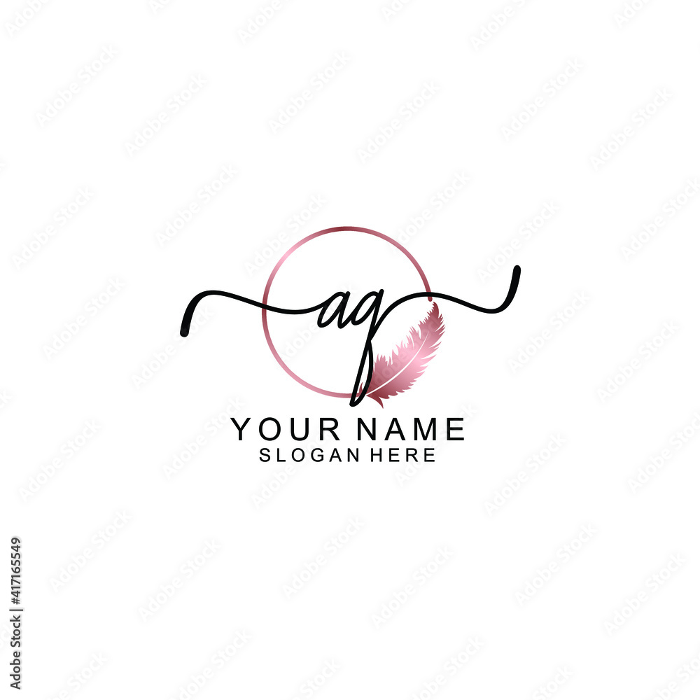 Letter AQ Beautiful handwriting logo Letter AQ Beautiful handwriting logo