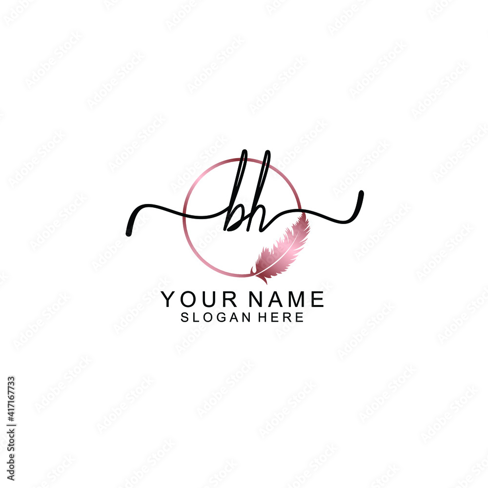 Letter BH Beautiful handwriting logo Letter BH Beautiful handwriting logo