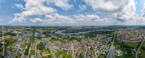 Panoramic landscape aerial view of Kuching, Sarawak