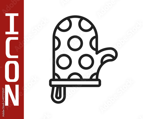 Black line Oven glove icon isolated on white background. Kitchen potholder sign. Cooking glove. Vector.