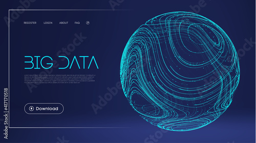 Data protect digital illustration. Abstract sphere energy field. Technology barrier blue background. Wave flow data secure vector. Blue sphere shield on blue background.