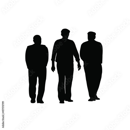 three men walking body, silhouette vector