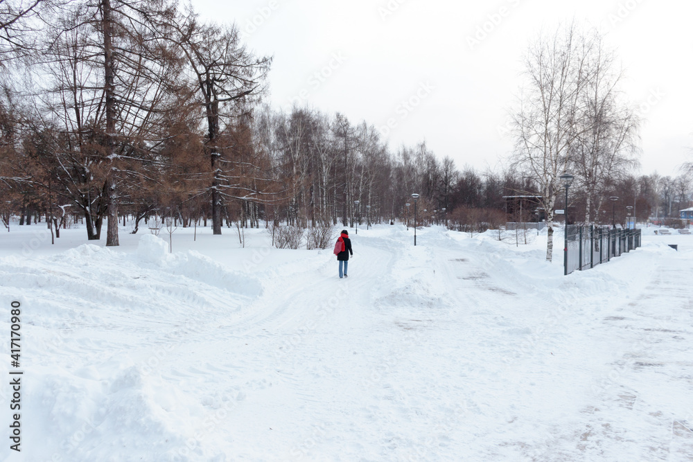 Moscow, Russia-February 12, 2021: Snow-covered Park 