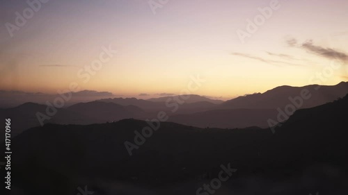 Amazing sunrise skyscape over Jumilla Spanish mountain peaks, panoramic photo