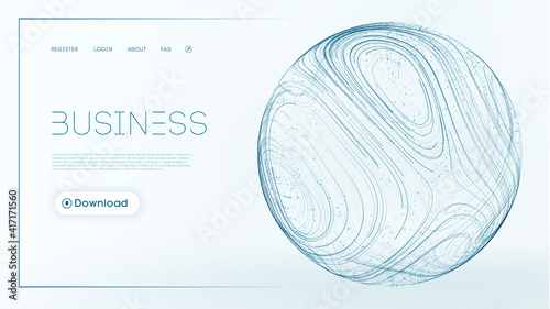 3d sphere network connection. Liquid flow vector illustration. Business technology background. Blue sphere information technology business intelligence concept.
