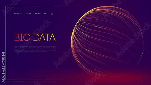 Business data structure analysis. Digital data stream visualization. Vector 3d lines energy flow illustration. Abstract purple big data visualisation on dark blue background.