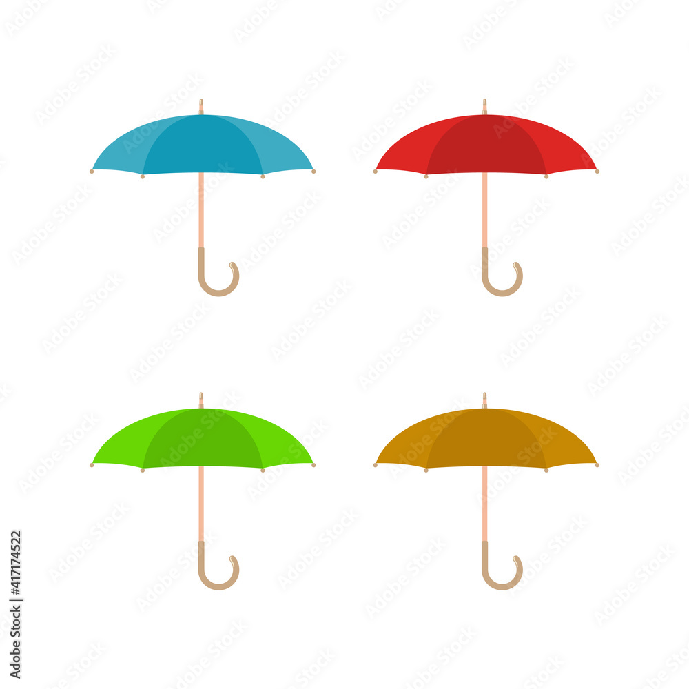 Set of multi-colored umbrellas in a flat style.