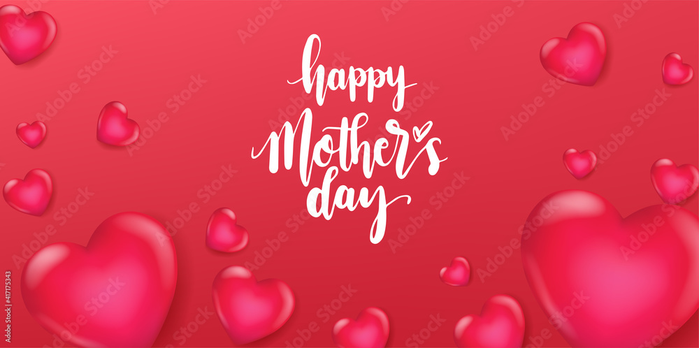 happy mother day lettering with read heart in sweet background. Vector illustrative for mother day card template.